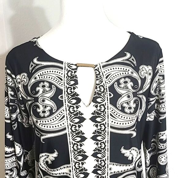 Lavanya Black & Beige Printed Mini-Dress, Longsleeve, Size Medium - Picture 2 of 8